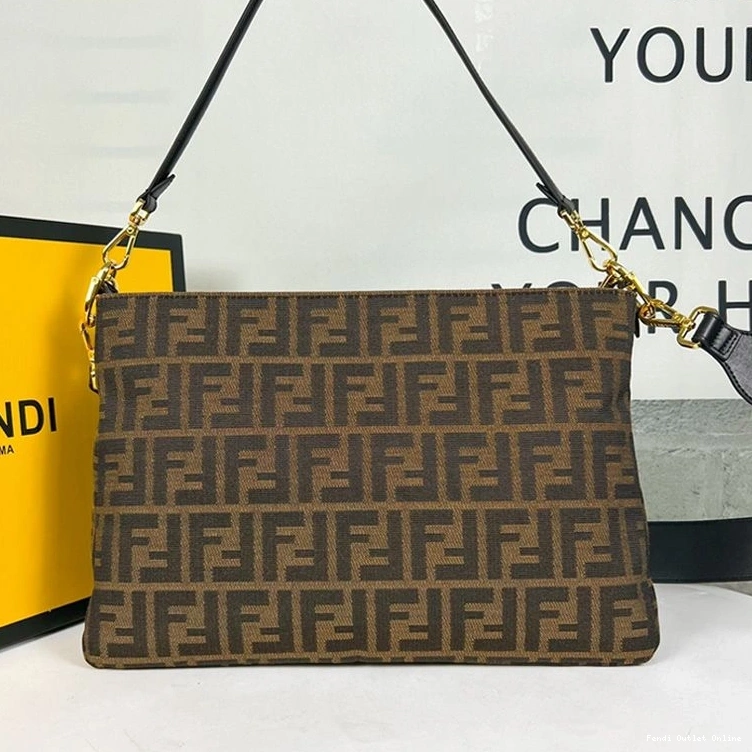 Cheap Motif O'Lock Fabric Shoulder Brown Bag FF Zip In Fendi 0713